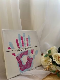 Gift, painting, hand print art, partner, girlfriend, boyfriend, relationship goals, cute, experience, romantic Couples Art Project, Black Color Hairstyles, Couple Crafts, Hairstyles Black Hair, Color Hairstyles, Hiasan Bilik Tidur, Friend Crafts