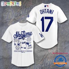 Los Angeles Dodgers Shohei Ohtani Shotime Jersey Shirt The Baseball Jersey is a timeless emblem of sporty elegance. Crafted from premium materials, it harmonizes comfort with a touch of athletic flair. Its classic button-down design pays tribute to the rich heritage of baseball. With its distinctive team insignias and player numbers, it’s a symbol of team spirit and fandom. Whether you’re at the ballpark or out and about, the Baseball Jersey is a versatile choice for expressing your love for the game. With its enduring appeal, it stands as a must-have piece in any sports enthusiast’s wardrobe, effortlessly blending casual [...] Dodgers Jersey, Baseball Jersey Shirt, Shohei Ohtani, Baseball T, American Sports, Trending Today, Jersey Design, Los Angeles Dodgers, Baseball Jersey