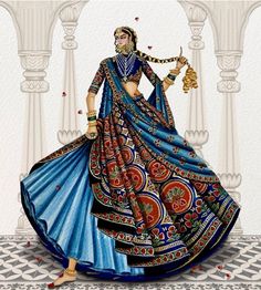 Lehenga Illustrations, Human Sketching, Bridal Illustration, Fashion Library, Fashion Sketchbook Inspiration, Croquis Fashion, Rajasthani Dress