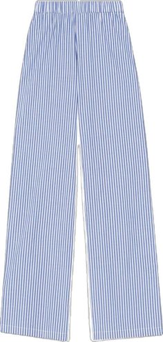 Striped Cotton Wide Leg Pants, Summer Wide Leg Bottoms With Striped Hem, Wide Leg Bottoms With Striped Hem For Summer, Cotton Wide Leg Trousers With Vertical Stripes, Cotton Wide Leg Pants With Vertical Stripes, Summer Workwear Pants With Vertical Stripes, Blue Vertical Stripes Pants For Spring, Blue Striped Pants For Spring, Blue Straight Pants With Vertical Stripes