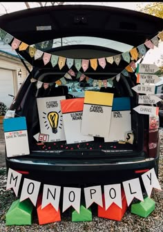 an open trunk of a car with decorations on it