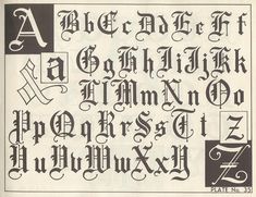 an old english alphabet with some type of lettering on it's sides and upper letters