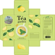 an open tea card with lemons and leaves on the front, inside and out