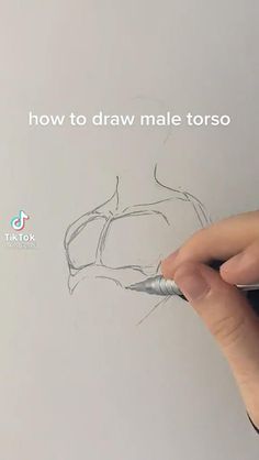 someone is drawing a male torso with a pencil and some text on the bottom right corner