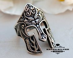 Ring size: 9 1/2 Knight Ring, Helmet Ring, Gladiator Helmet, Symbol Of Power, Warrior Helmet, Spartan Helmet, Swirl Ring, Cuff Rings, Evil Eye Pendant