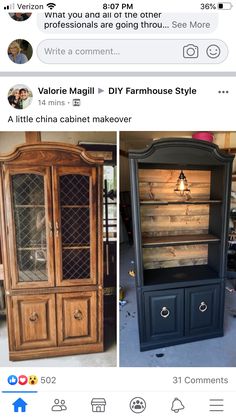 an old china cabinet has been painted black and is being displayed on instagrams