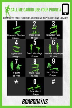 an exercise poster with the numbers and instructions for each cardio use your phone number