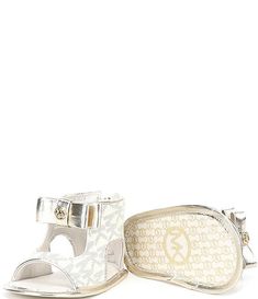 Michael Kors Adjustable Open Toe Sandals, White Michael Kors Sandals For Spring, Michael Kors White Sandals For Spring, Michael Kors Closed Toe Sandals For Spring, Michael Kors Gold Sandals For Summer, Michael Kors Gold Sandals With Round Toe, Designer Baby Shoes, Crib Shoes Girl