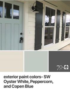 exterior paint colors - sw oyster white, peppercorn, and copen blue