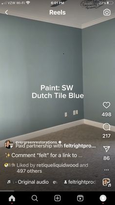 an empty room with the words paint sw dutch tile blue in white on the wall