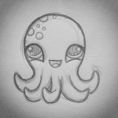 a drawing of an octopus with bubbles on it's head and eyes drawn in pencil