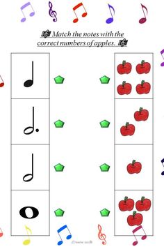 an apple and music notes worksheet for kids