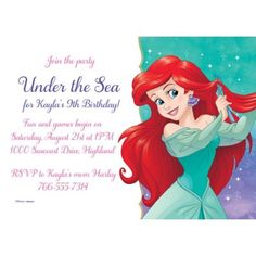 ariel the mermaid birthday party card