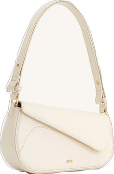 Chic Beige Formal Saddle Bag, Chic Beige Saddle Bag For Formal Occasions, Chic Beige Saddle Bag For Office, Elegant White Saddle Bag, Elegant White Flap Shoulder Bag, Elegant White Shoulder Saddle Bag, Modern Beige Flap Shoulder Bag, Chic Beige Handheld Flap Bag, Chic Cream Baguette Bag With Gold-tone Hardware