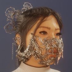 a woman with metal chains on her face