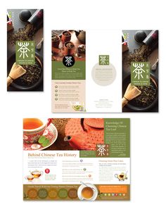 three different brochures with teas on them