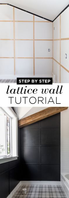 a black and white photo with the words, step by step lattice wall tutorial