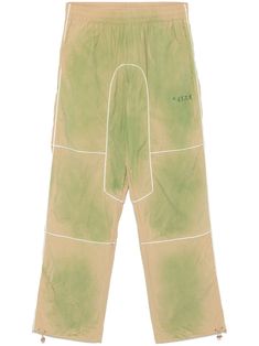 sage green gradient effect elasticated waistband with internal drawstring two side welt pockets contrasting piped-trim detailing logo print at the leg rear welt pocket mesh lining drawstring hem full-length straight leg Green Sweatpants With Side Pockets For Spring, Green Parachute Pants With Elastic Waistband For Streetwear, Green Nylon Cargo Pants For Summer, Green Nylon Parachute Pants For Summer, Green Nylon Parachute Pants With Relaxed Fit, Green Straight Leg Parachute Pants With Elastic Waistband, Green Wide Leg Nylon Bottoms, Green Straight Sweatpants For Streetwear, Green Drawstring Bottoms For Streetwear