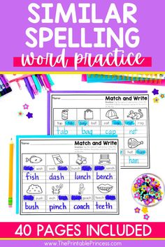 the printable spelling worksheet with words and pictures to help students learn how to spell