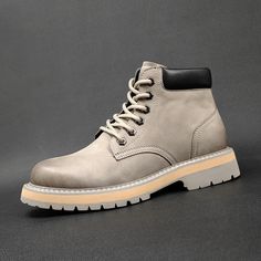 Gender: Men Type: Boots Main Materials: Cowhide Insole: Pigskin Sole: Rubber Type of Closure: Lace-up Style: Daily, Casual, Fashion Season: Spring, Autumn Heel Height: Medium (3-5 cm) Casual Work Boots, Casual Leather Boots, Men Type, Mens Leather Boots, Work Boots Men, Retro Mode, Martin Boots, Shoe Size Conversion, Fashion Seasons