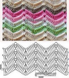 the crochet pattern is shown in three different colors