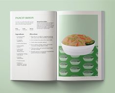 an open book with pictures of food in it