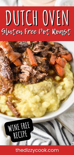 a white plate topped with mashed potatoes and meat