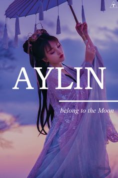 a woman holding an umbrella over her head with the words aylin below it