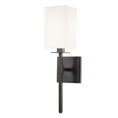 a wall mounted lamp with a square shade on it's side and an arm