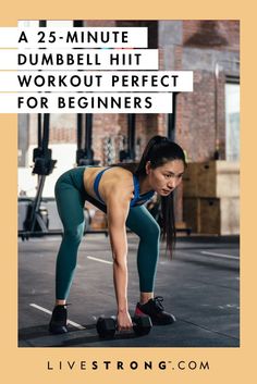 a woman doing dumbbell squats with the words 25 - minute dumbbell hit workout perfect for beginners