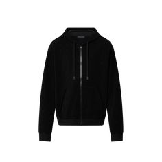 LOUIS VUITTON® - Monogram French Terry Zip-through Hoodie - Black Black Fade Haircut, French Terry Shorts, Terry Shorts, Jacket Hoodie, Fade To Black, Louis Vuitton Official, Hoodie Men, Black Excellence, Black Hoodie