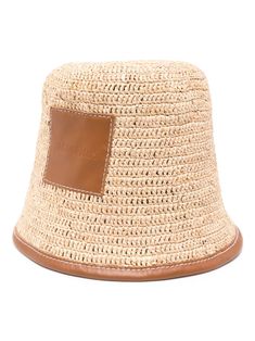 beige/camel brown raffia interwoven design contrasting trim bucket body logo patch to the front side press-stud fastening detail unlined pull-on style Spring Straw Bucket Hat, Woven Summer Bucket Hat, Casual Woven Bucket Straw Hat, Brown Woven Bucket Hat, Bucket Hat Looks, Body Logo, Bucket Hat Design, Bucket Hat Women, Contrasting Trim