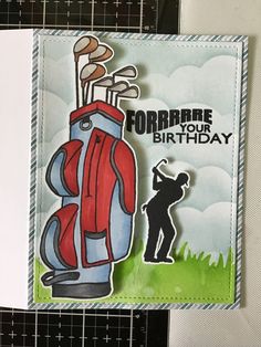 a handmade birthday card featuring a golf bag