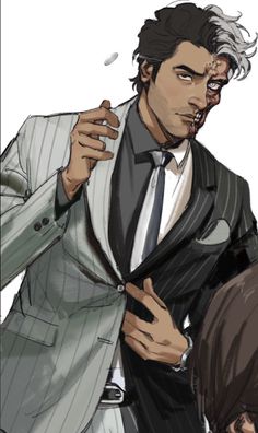 a drawing of a man in a suit and tie with his hand on his chest