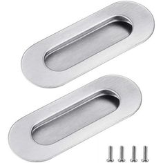 two stainless steel door handles with screws