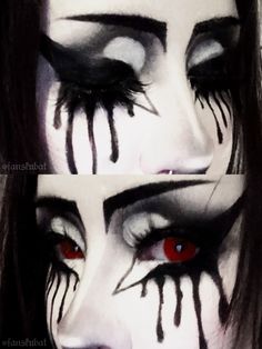 basic trad goth eye makeup look inspo, gothic inspiration, alt, alternative, black and white makeup, fake eyelashes, aesthetic, grey / gray eyeshadow, big eyeliner, nose contour, tears, red colored contact lenses, halloween Eyelashes Aesthetic, Colored Contact Lenses Halloween, Contact Lenses Halloween, Gray Eyeshadow, Makeup Fake