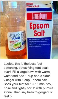 Vinegar Foot Soak, Apple Cider Vinegar Foot Soak, Diy Foot Soak, Foot Soak Recipe, Beauty Remedies, Skin Care Remedies, Natural Health Remedies, Epsom Salt