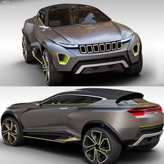 the concept car is shown in two different views