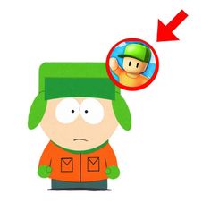 the south park character is shown with an arrow pointing to it