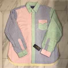 Men’s Polo Ralph Lauren Colorblock Striped Classic Fit Button Down Shirt Price Is Firm At $80. Color: Pink/Blue/Green/Yellow/White Condition: 10/10 New W Tags Spring Yellow Patchwork Shirt, Color Block Button-up Work Shirt, Yellow Long Sleeve Shirt With Patchwork, Workwear Color Block Button-up Shirt, Yellow Cotton Patchwork Shirt, Multicolor Button-up Preppy Top, Multicolor Preppy Button-up Top, Preppy Multicolor Button-up Top, Casual Yellow Patchwork Shirt