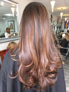 Hair Color Light Brown, Hair Color Auburn, Long Hair Color, Haircuts Straight Hair, Hair Inspiration Color, Hair Inspo Color, Modern Salon, Shiny Hair