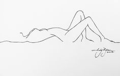 a black and white drawing of a woman laying on the ground with her legs crossed