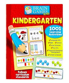 the brain games kindergartten learning activity book with pencils and pictures on it