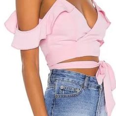 Super Down Pink Small Cold Shoulder Silk Top With Tie Pink Crop Top For Brunch, Pink Cropped Top For Brunch, Pink Fitted Top For Brunch, Fitted Pink Tops For Brunch, Tie Strap Top, Mock Neck Crop Top, Leather Crop Top, Sequin Crop Top, Scarf Top