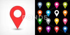 a map pointer icon with different colors on black and white background stock illustration, flat design