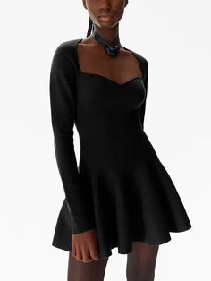 Nina Ricci Sweetheart-Neck Flared Minidress In Black - 30% Off | Editorialist Elegant Fitted Mini Dress For Winter, Flirty Fitted Mini Dress For Winter, Elegant Fitted Winter Mini Dress, Elegant Mini Dress With Fitted Flared Hem, Elegant Fitted Mini Dress With Flared Hem, Fitted Mini Dress With Flared Hem For Party, Evening Long Sleeve Mini Dress With Flattering Silhouette, Fitted Dress With Flattering Silhouette And Flared Hem, Elegant Fit And Flare Mini Dress With Flared Hem