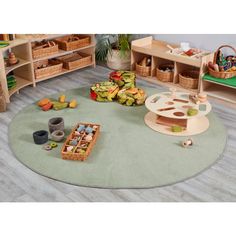 Large Round Rug In Green-Cosy Direct, Neutral Colour, Plain Carpet, Round, Rugs, Wellbeing Furniture-Learning SPACE Kids Room Rugs, Austin House, Austin Homes, Neutral Rug, Kids Room Rug, Round Rug, Neutral Rugs, Nursery Ideas, Round Rugs