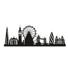 a black and white silhouette of the london skyline