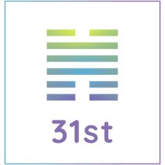 the 31st logo is shown in purple and green colors on a white square frame