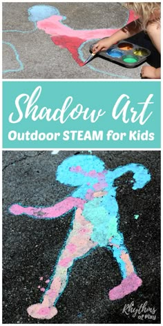 the shadow art project for kids is an easy and fun activity to do with colored chalk